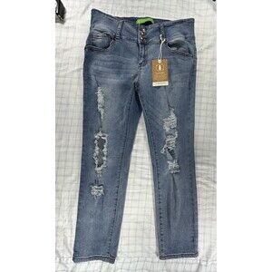 GOGO JEANS Womens Size 15/32 Eco-Friendly Skinny Distressed High Rise Blue Denim